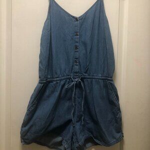 Old Navy 100% Cotton One Piece Romper Women M Adjustable Straps Chambray Blue